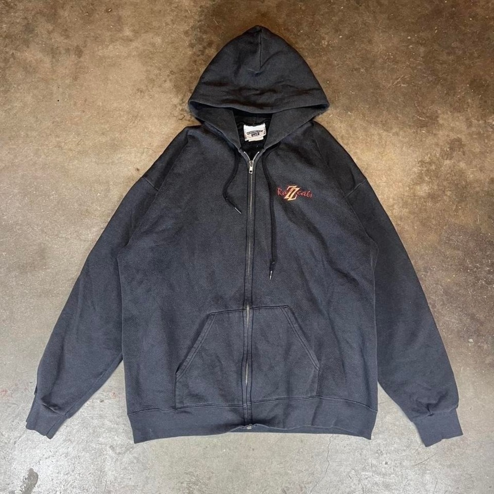 Vintage 90s Razzcals Lee black heavyweight zip up hoodie with embroidered logo